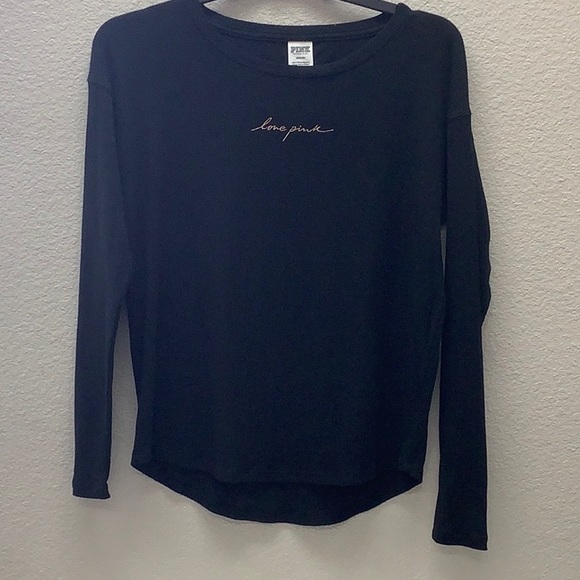 NWT VS Pink Black Waffle Crew Long Sleeve Tee M - Picture 5 of 8